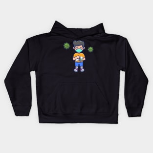 Cute boy wearing mask cartoon Kids Hoodie